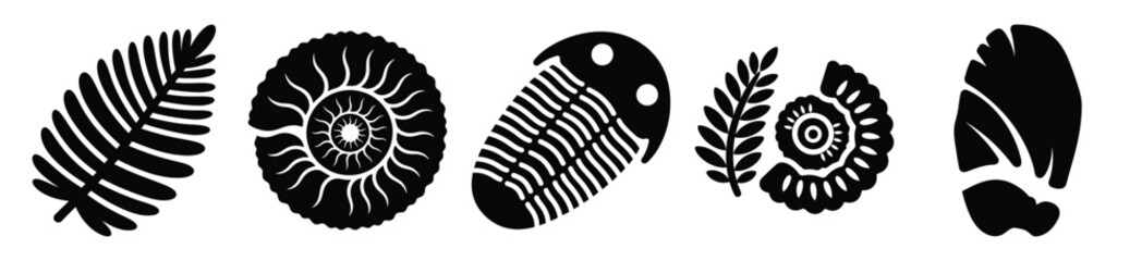 fossil imprint silhouette vector icon set, black color and white background © Pallobroy
