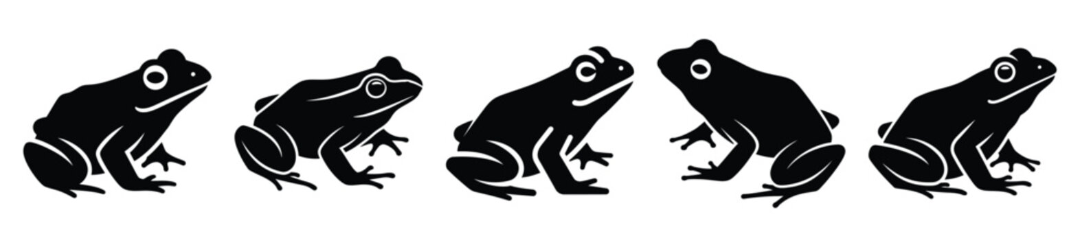 frog silhouette vector icon set, black color and white background
