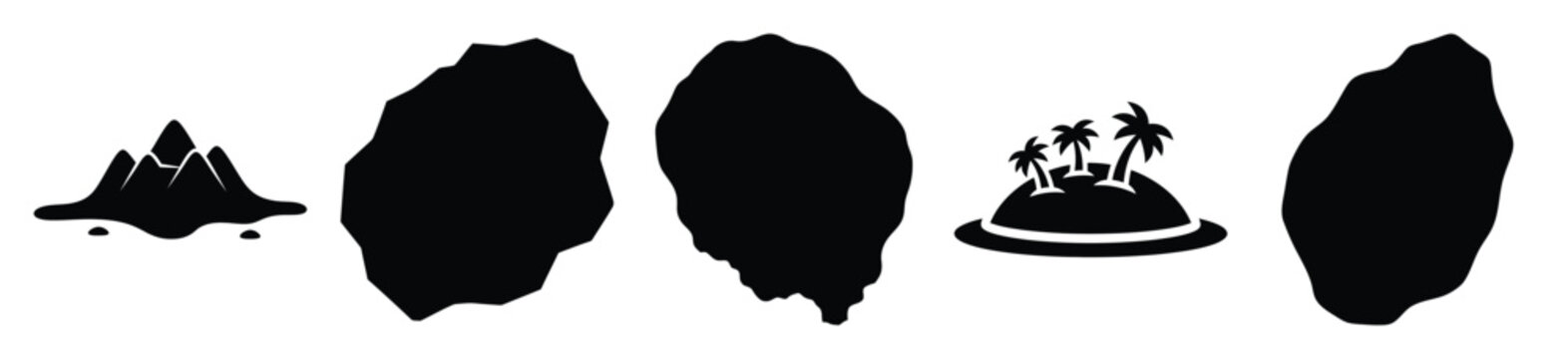 island shape silhouette vector icon set, black color and white background
