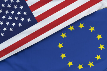 European Union and United States two flags together realations textile cloth fabric texture