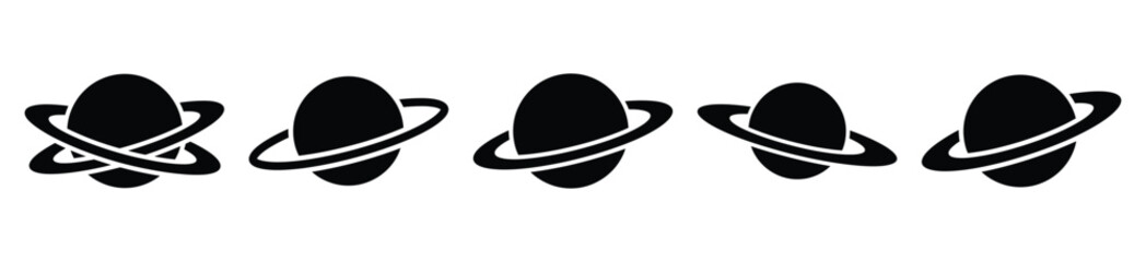 planet ring silhouette vector icon set, black color and white background © Pallobroy
