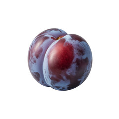 Obraz premium Two ripe plums with purple skin and white highlights isolated on transparent background