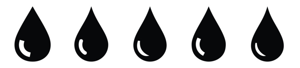 raindrop shape silhouette vector icon set, black color and white background