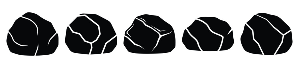 rock boulder silhouette vector icon set, black color and white background