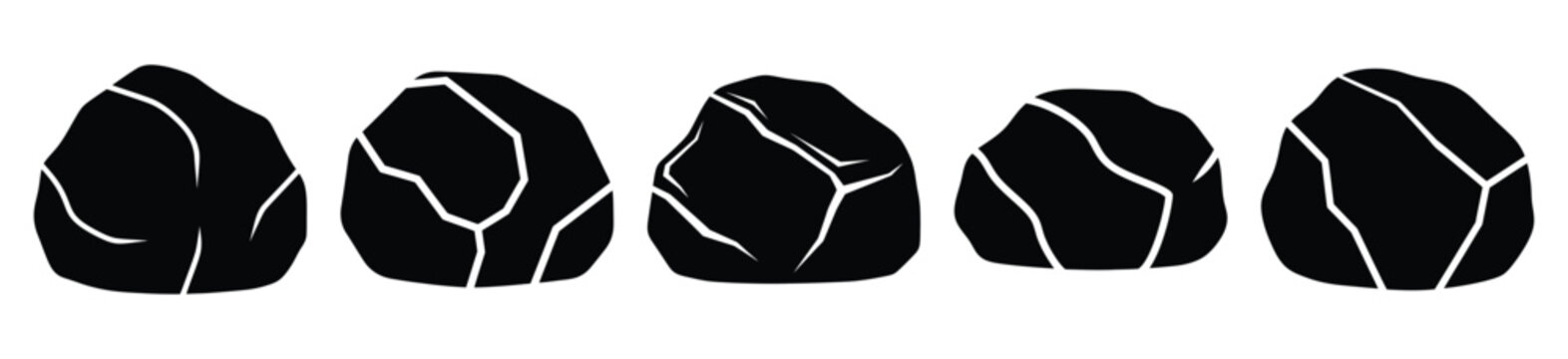 rock boulder silhouette vector icon set, black color and white background