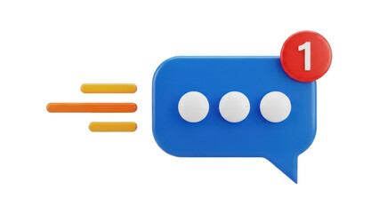 3D chat message notification icon with ongoing typing indicator and unread count badge