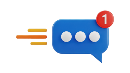 3D chat message notification icon with ongoing typing indicator and unread count badge