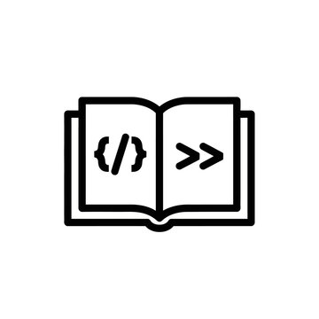 Open Book Icon with Coding Symbols Representing Programming and Software Development