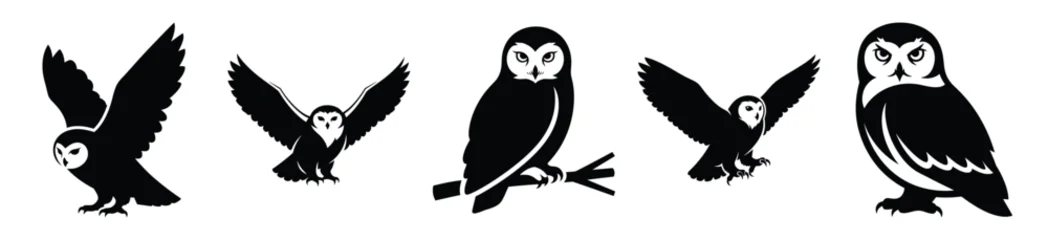 Fotobehang Uiltjes snow owl silhouette vector icon set, black color and white background  © Pallobroy