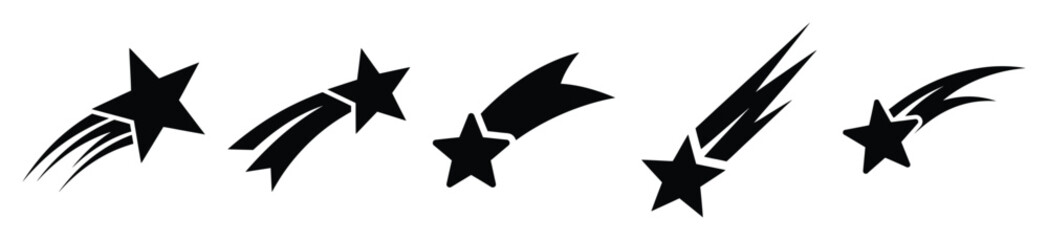 shooting star silhouette vector icon set, black color and white background © Pallobroy