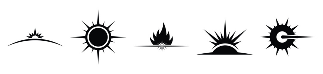solar flare silhouette vector icon set, black color and white background