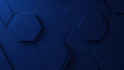 Abstract blue business background featuring a futuristic 3d hexagon pattern and geometric cube structure with digital technology elements for a professional design concept