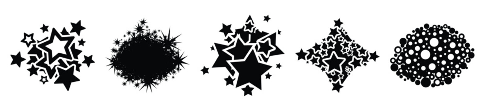 star cluster silhouette vector icon set, black color and white background