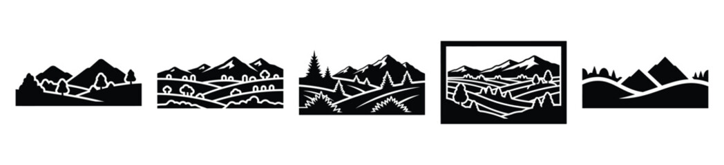 Fototapeta premium untouched land silhouette vector icon set, black color and white background