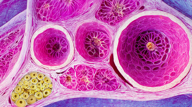 Intricate Microscopic Image of Ovarian Follicles A Comprehensive View of Female Reproductive System