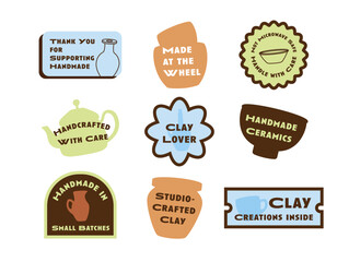 Stickers for promoting handmade clay items made by artisans and craftsmen using pottery techniques