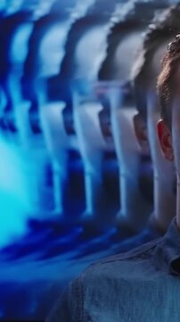 Man portrait move left and right with mesmerizing echo ghost follow