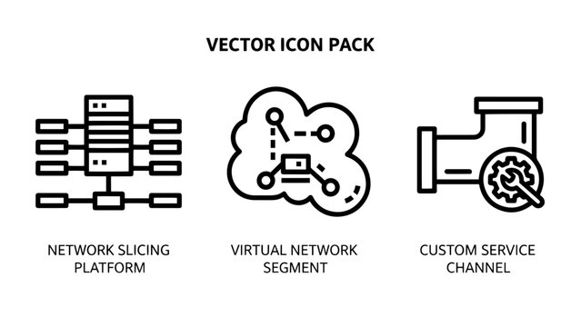 Cloud computing and network slicing platform icons depicting virtual network segments and custom service channels for modern IT architecture.