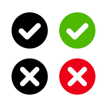 Check mark and cross icons in green, red, and black circles, isolated on transparent background