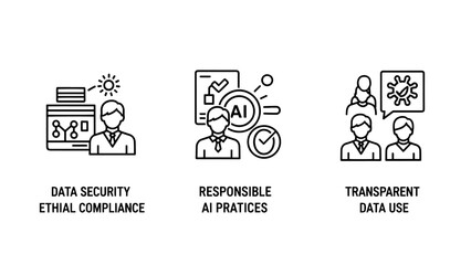 Data Security and Responsible AI Practice Icons for Ethical Compliance and Transparent Data Use