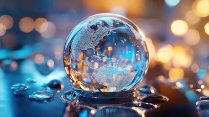 Holographic globe displaying animated climate data in high-tech lab with ambient reflections