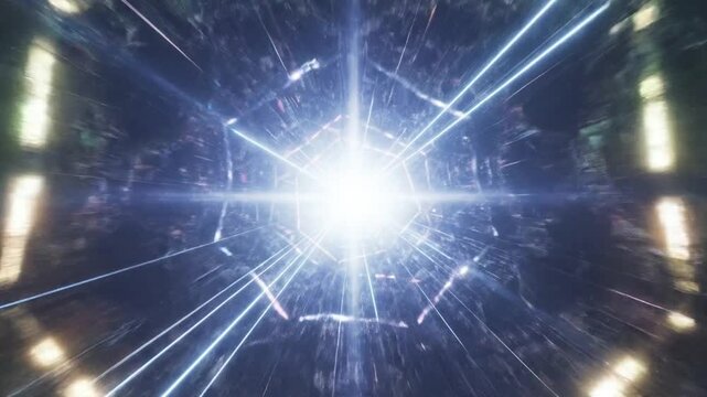 Futuristic Tunnel with Neon Lights and Laser Beams.