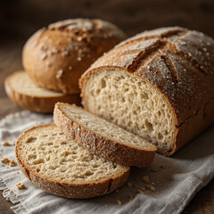 Rustic Homemade Sourdough Bread on Wooden Table &ndash; Artisanal Bakery Concept
