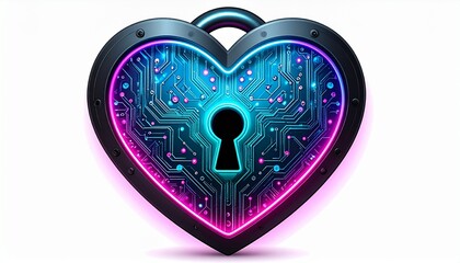 Secure digital heart with glowing circuit board and keyhole