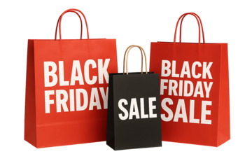 Black friday sale shopping bags promotion isolated on transparent background