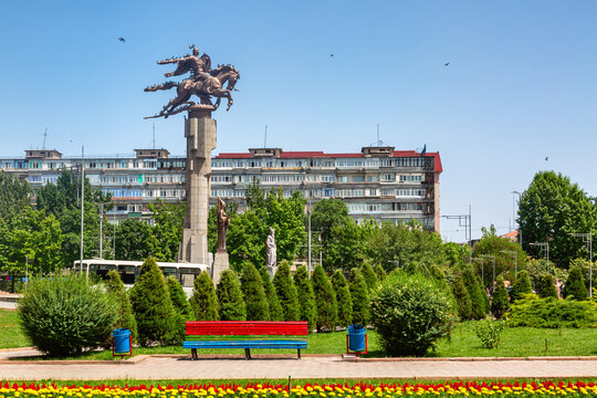Manas Statue and summer sunny day in Bishkek, Kyrgyzstan
