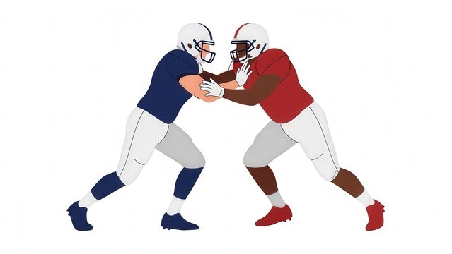 Two American football players engaging in a tackle during game action
