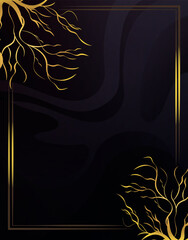 Luxury dark background with golden tree branches frame