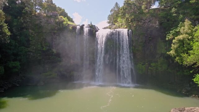 Peaceful Nature Aerial of Whangarei Waterfall New Zealand