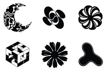 Black White Surreal Organic Shapes Icons - Moon Flower Cube