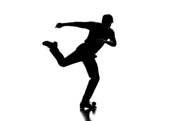 Obraz premium Silhouette of a Person Running on Roller Skates.