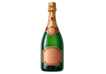 Elegant champagne bottle isolated on transparent background