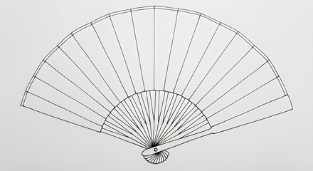 Detailed line art drawing of a traditional open folding hand fan template minimalist black outline illustration isolated on white Perfect Any Project.