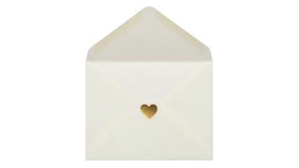Open ivory envelope with gold heart seal isolated PNG, elegant stationery for invitations and romantic correspondence on transparent background