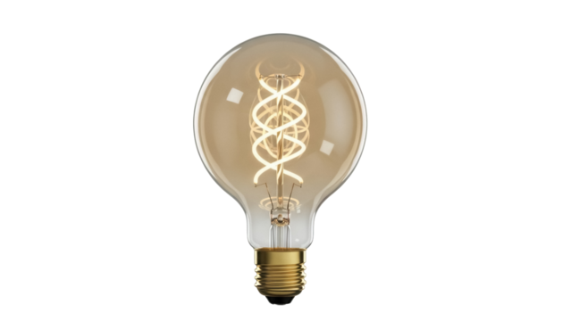 Vintage Edison light bulb isolated PNG on transparent background, antique style filament lamp for retro design and decoration - Powered by Adobe