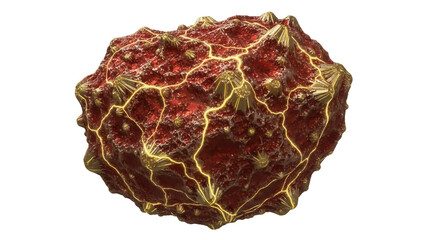 Red and gold textured sphere PNG isolated on transparent background, abstract organic shape with glowing veins, decorative element for graphic design