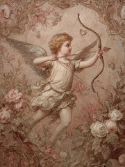 Fototapeta premium Vintage Valentines Day Cupid Angel with Bow Print
