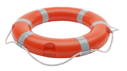 Orange lifebuoy with rope PNG isolated on transparent background, safety equipment for water rescue and emergency situations © Sean