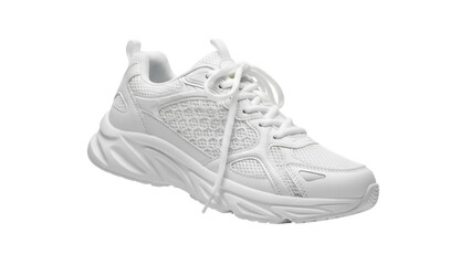 All-white running shoe PNG isolated on transparent background, stylish and comfortable footwear for sports and casual wear
