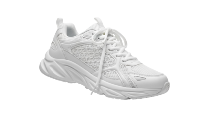 All-white running shoe PNG isolated on transparent background, stylish and comfortable footwear for sports and casual wear