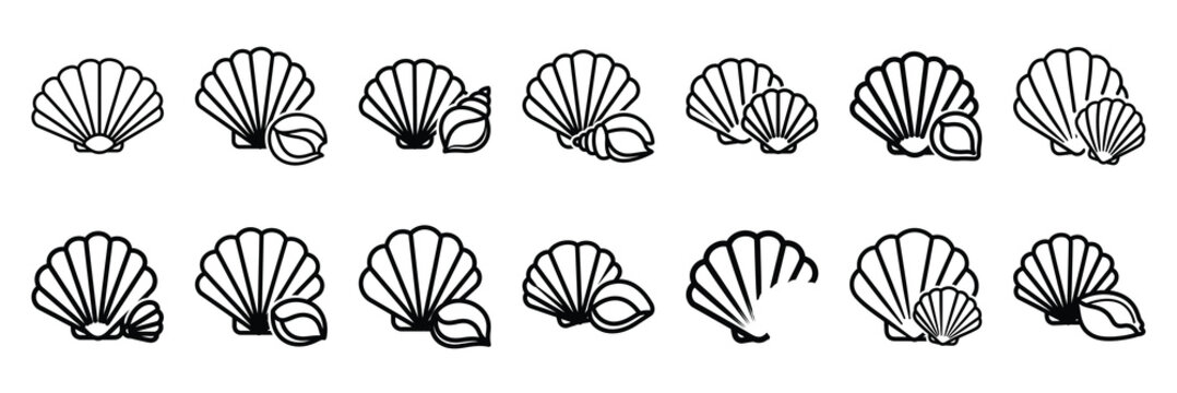 Outline icon set of  beach vacation seashell , Holi day vector icons.