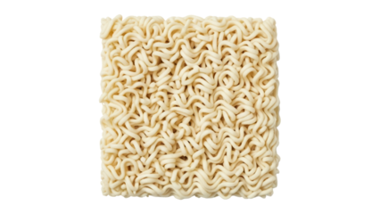 Block of dried instant noodles isolated PNG, uncooked ramen brick on transparent background, Asian cuisine staple for quick meals