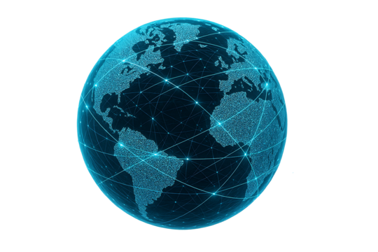 Digital global network earth technology concept isolated on transparent background - Powered by Adobe