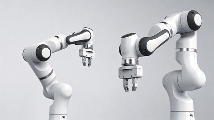 Two robotic arms in a neutral pose