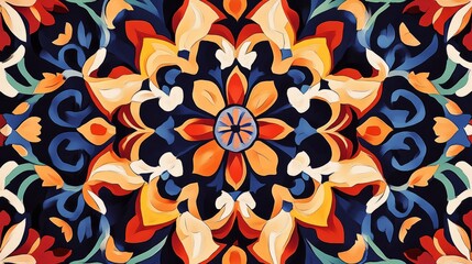 Vibrant floral damask forming a seamless pattern, ideal for luxurious textiles, wallpaper, or decorative projects