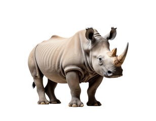 Obraz premium Young white rhinoceros standing with curled horn and textured gray skin